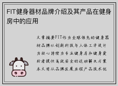 FIT健身器材品牌介绍及其产品在健身房中的应用
