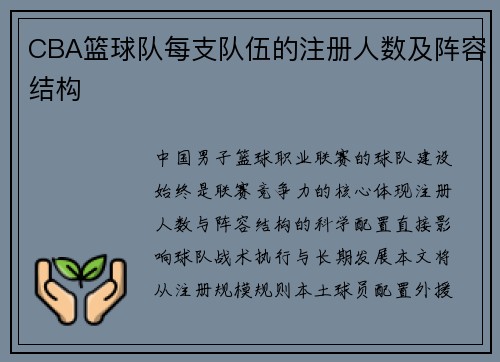 CBA篮球队每支队伍的注册人数及阵容结构